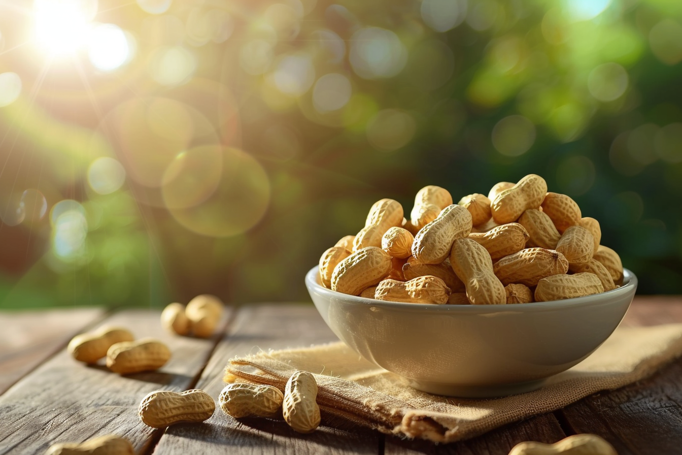 Image gratuite Bol de cacahuètes sur table en bois 2