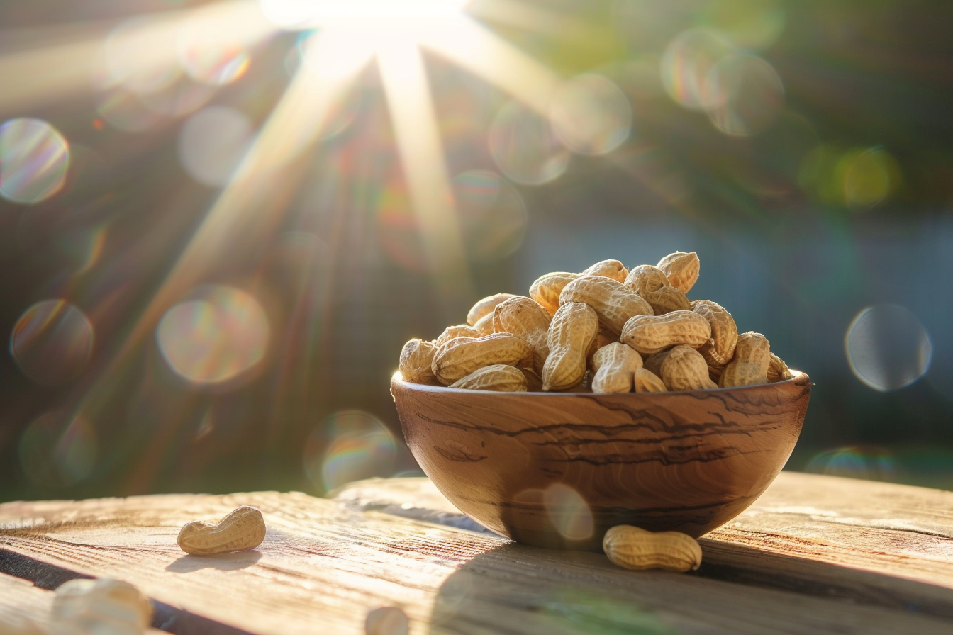 Image gratuite Bol de cacahuètes sur table en bois 4
