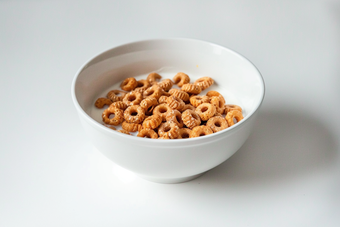 Image gratuite Bol de céréales et lait sur fond blanc 1