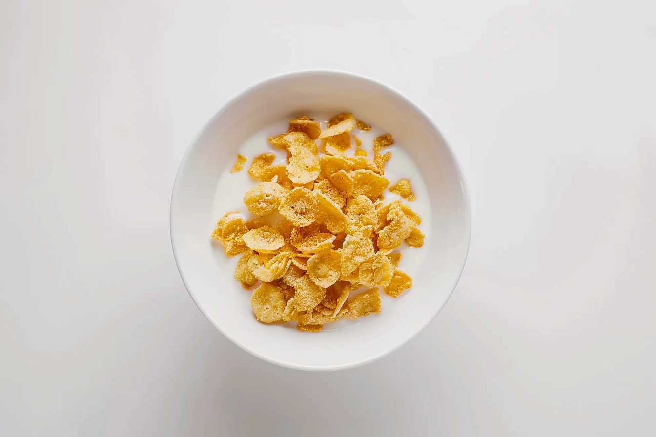 Image gratuite Bol de céréales et lait sur fond blanc 2