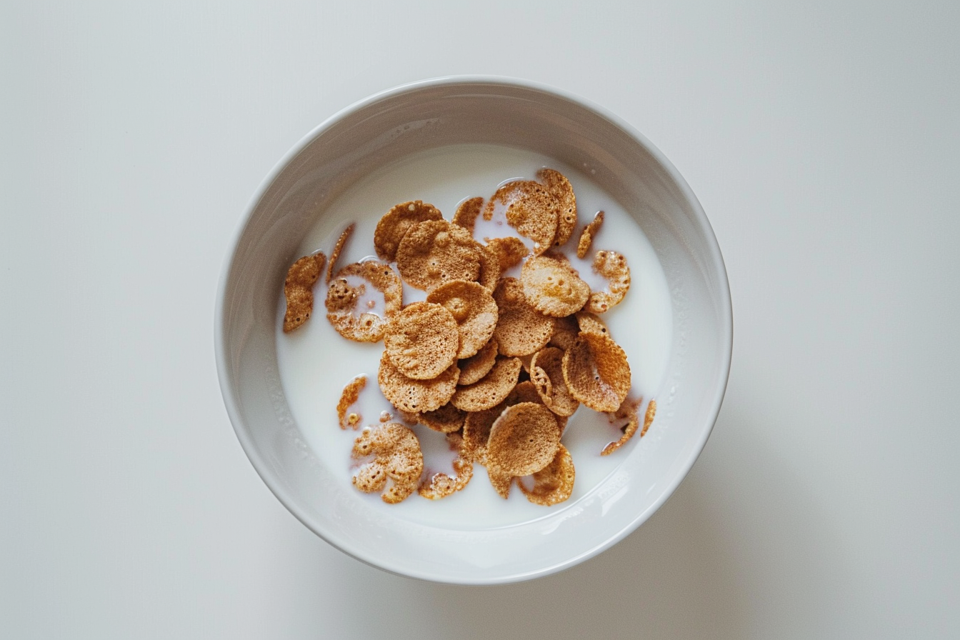 Image gratuite Bol de céréales et lait sur fond blanc 3