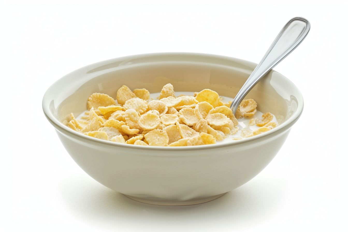 Image gratuite Bol de céréales, lait et cuillère isolés 1