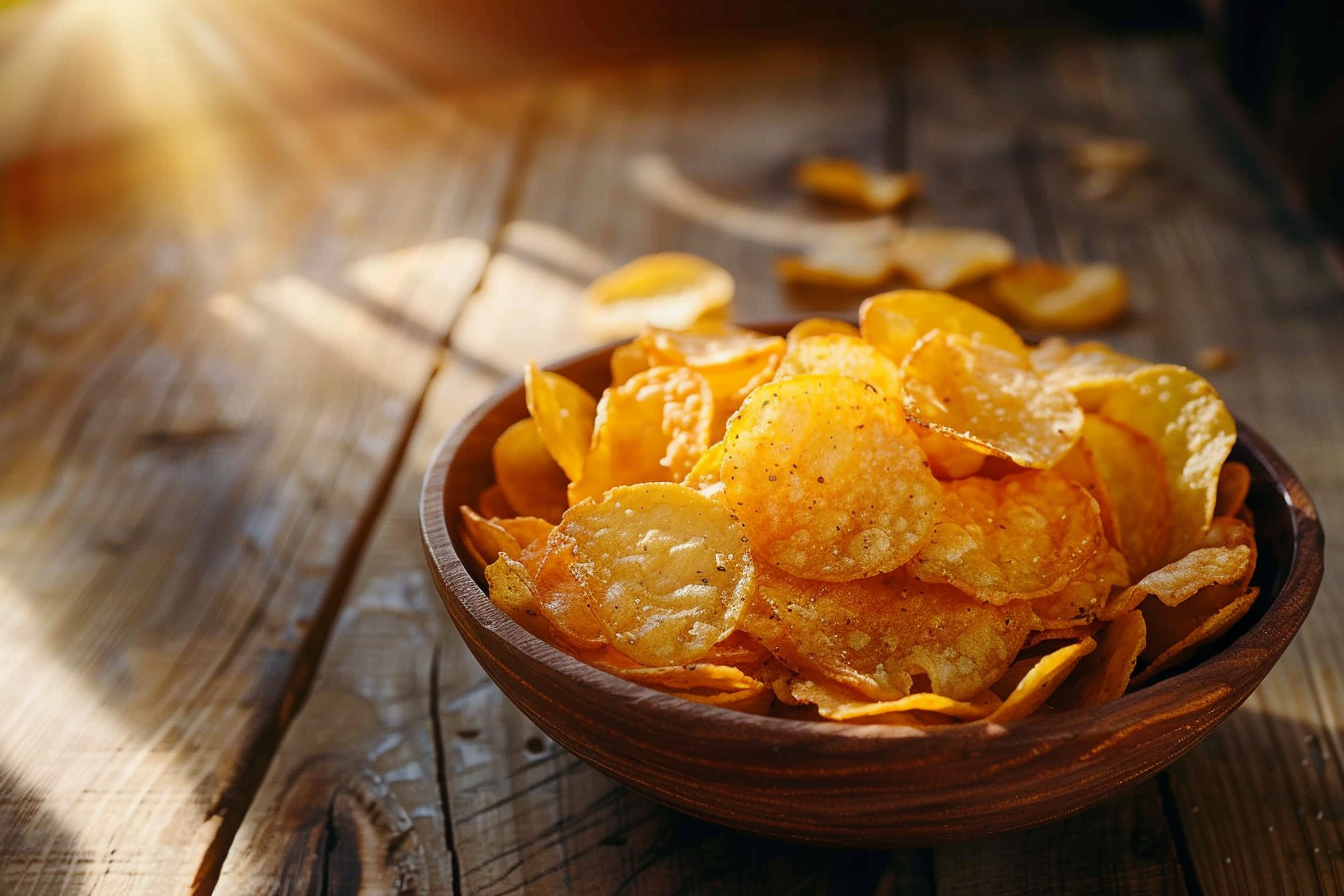 Image gratuite Bol de chips sur table en bois 8