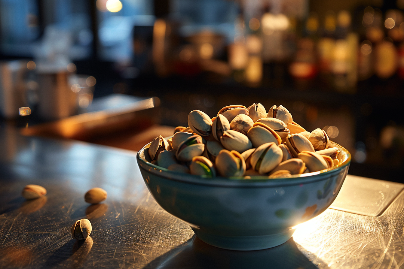 Image gratuite Bol de pistaches sur comptoir de bar 1