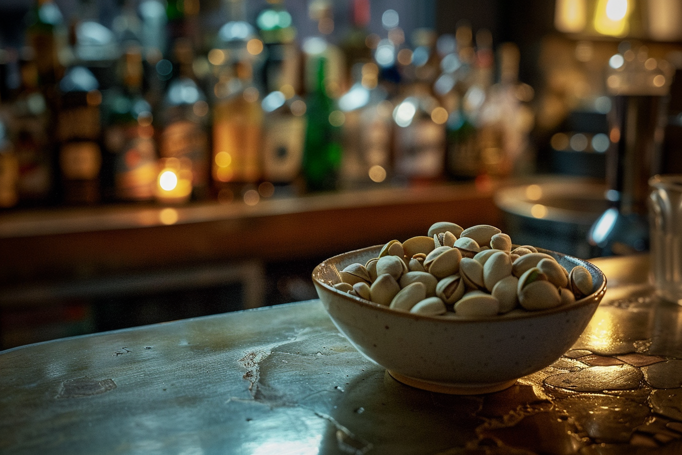 Image gratuite Bol de pistaches sur comptoir de bar 2