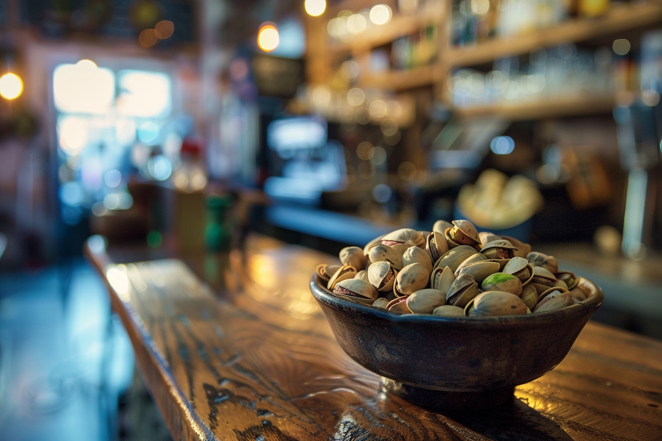 Image gratuite Bol de pistaches sur comptoir de bar 3