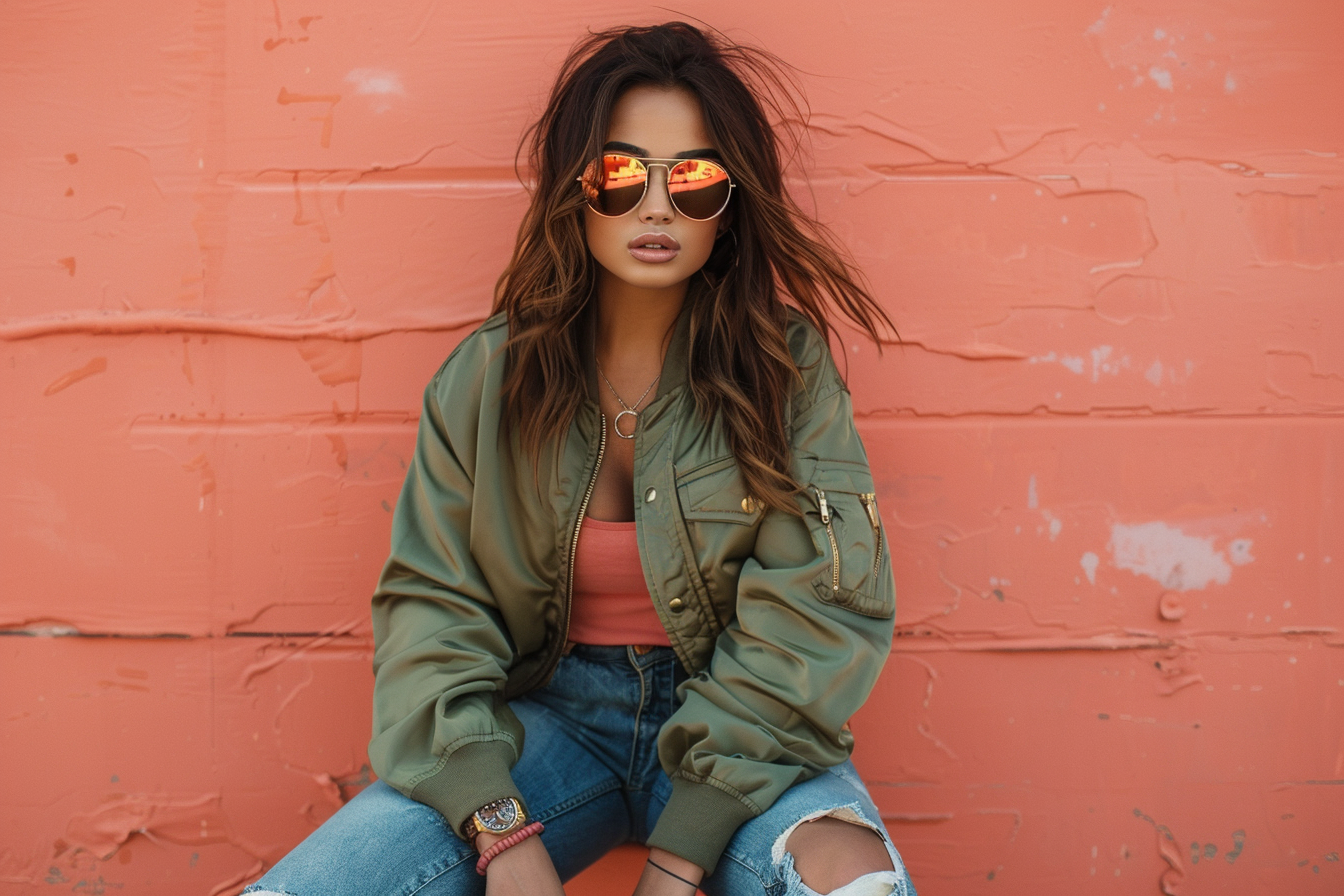 Image gratuite Bomber tendance jean déchiré 1