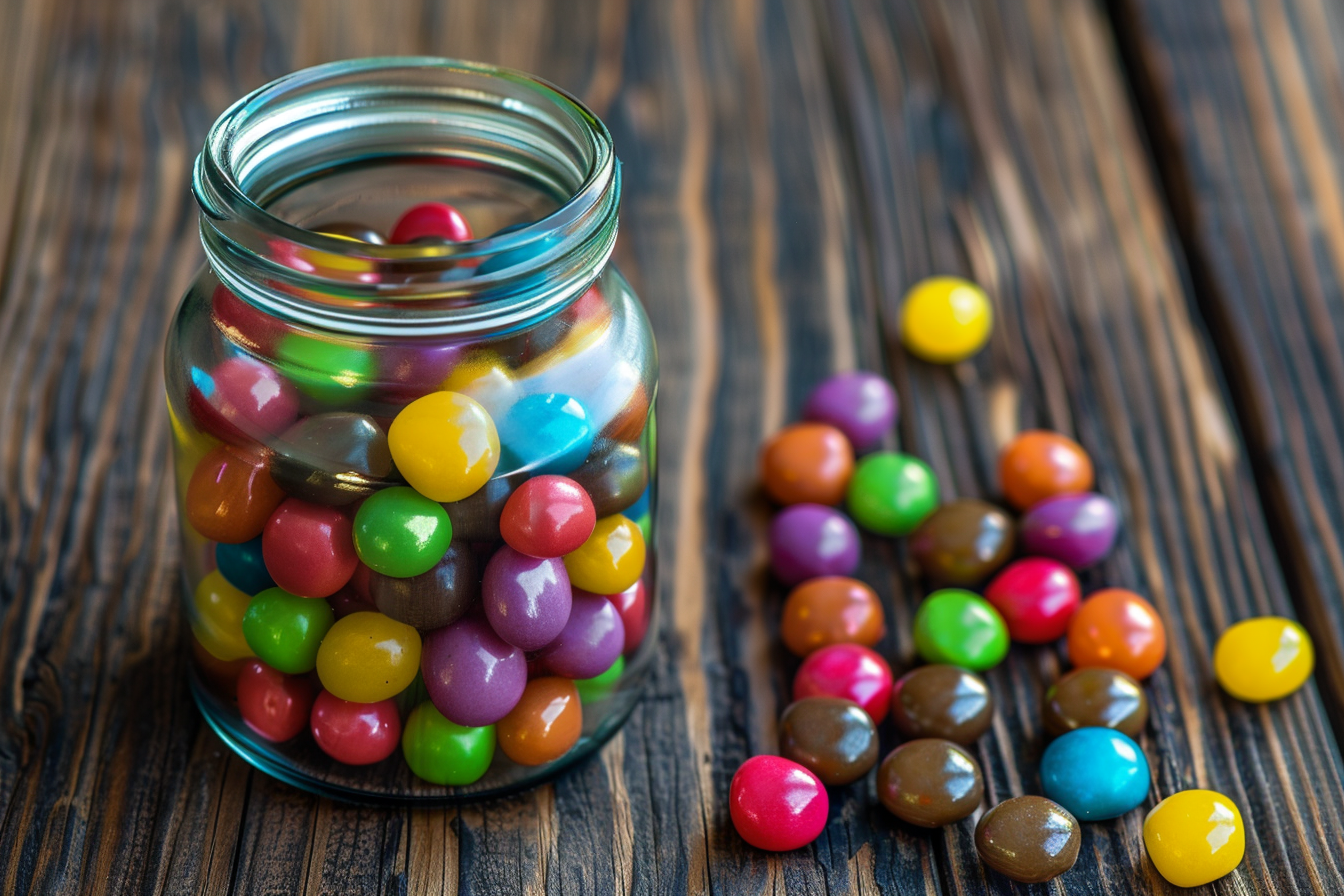 Image gratuite Bonbons colorés dans un bocal en verre 1