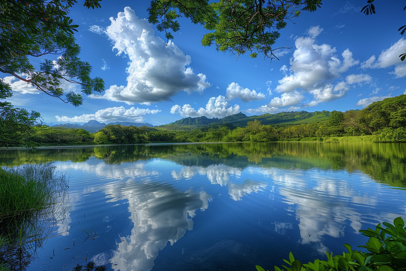 Image gratuite Bord de lac serein reflétant le ciel 1