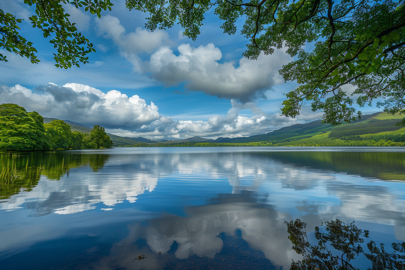 Image gratuite Bord de lac serein reflétant le ciel 2
