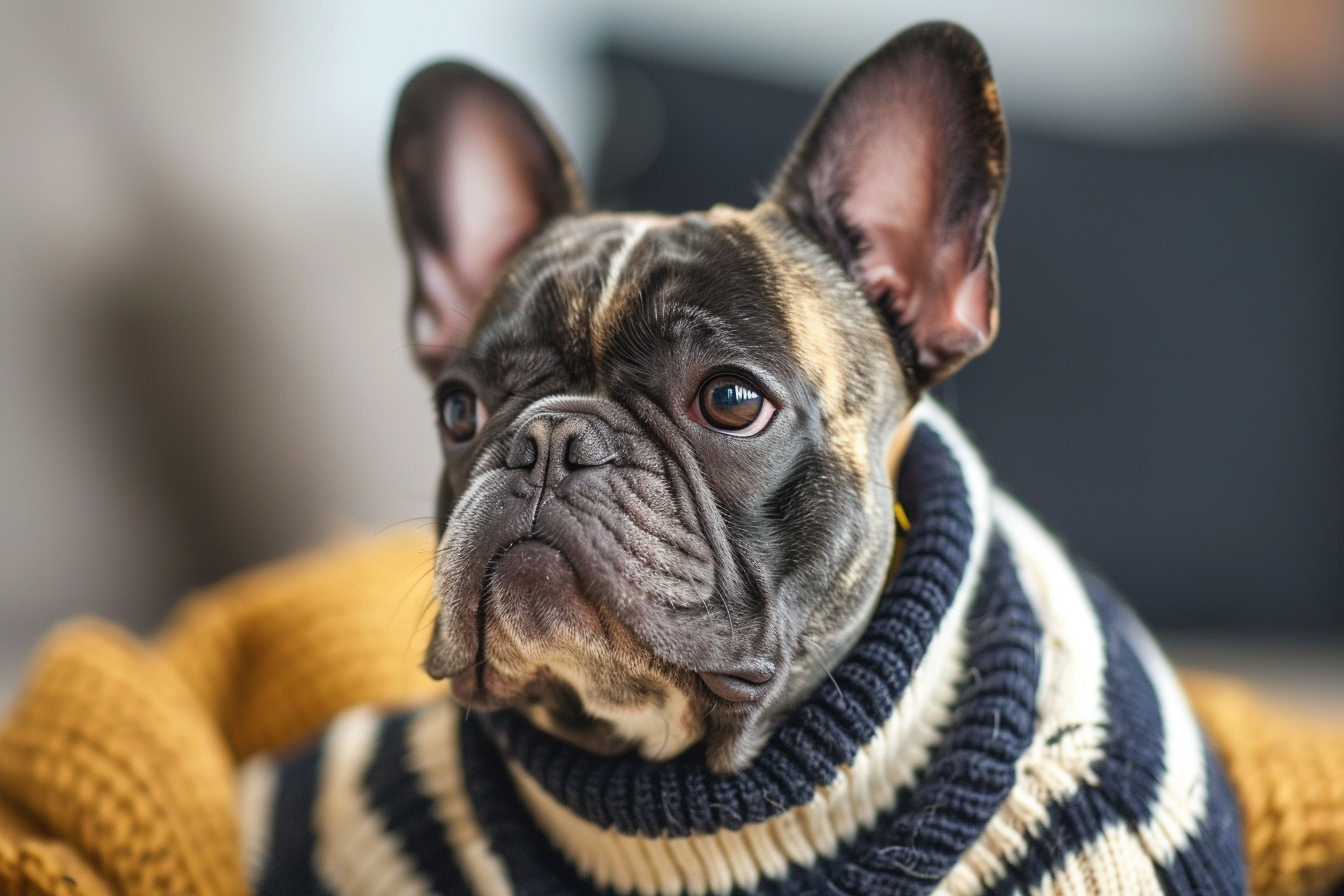 Image gratuite Bouledogue français avec un pull rayé 2