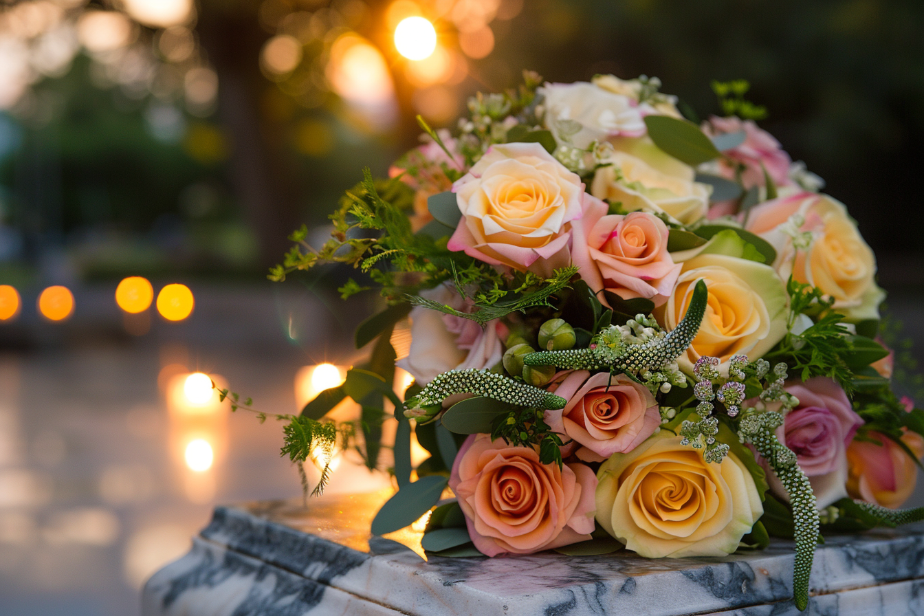 Image gratuite Bouquet de fleurs sur une pierre tombale en marbre 3