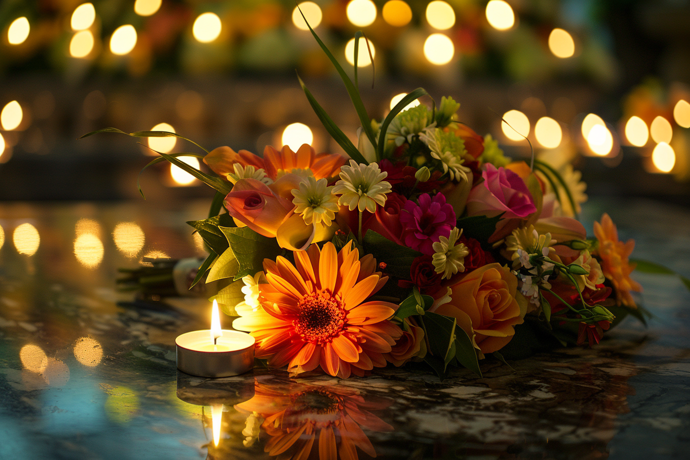 Image gratuite Bouquet de fleurs sur une pierre tombale en marbre 5