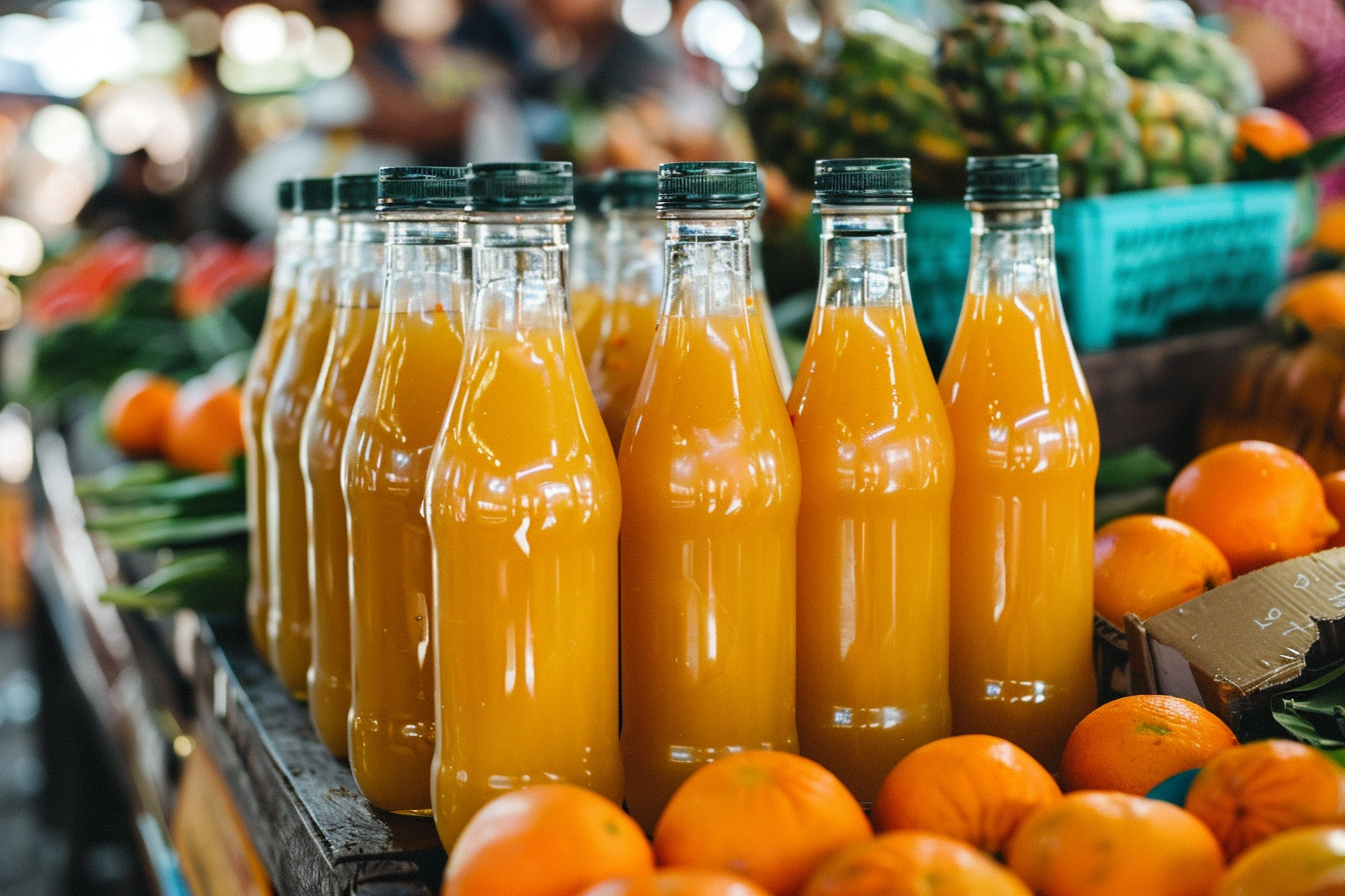 Image gratuite Bouteilles de jus d&rsquo;orange au marché 2