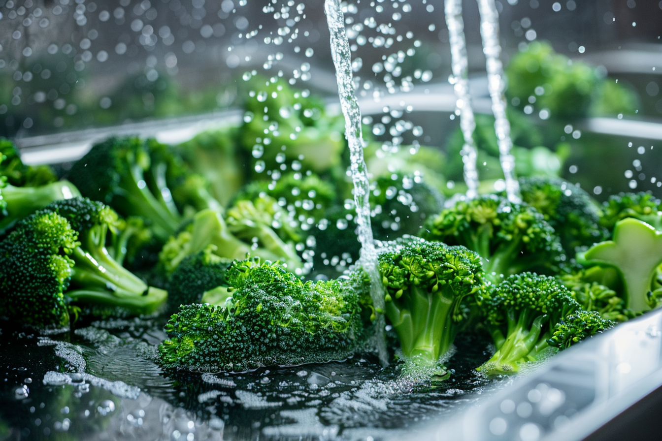 Image gratuite Brocoli lavé sous eau courante 1