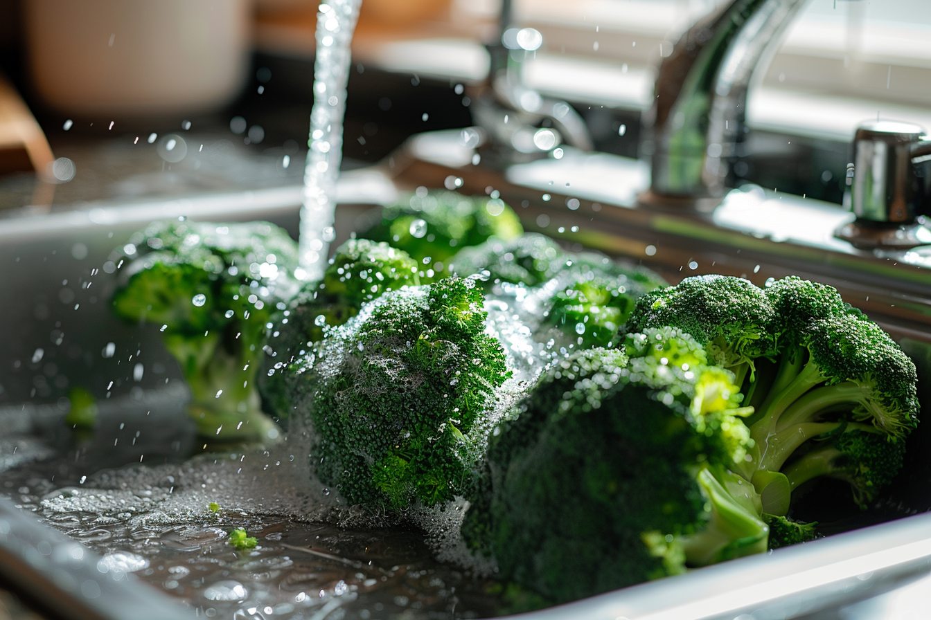 Image gratuite Brocoli lavé sous eau courante 2