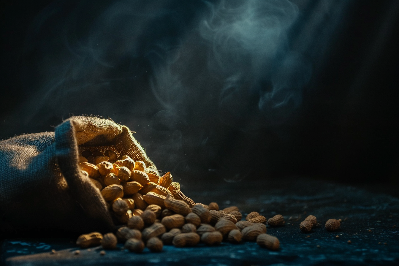 Image gratuite Cacahuètes renversées sur fond sombre 1