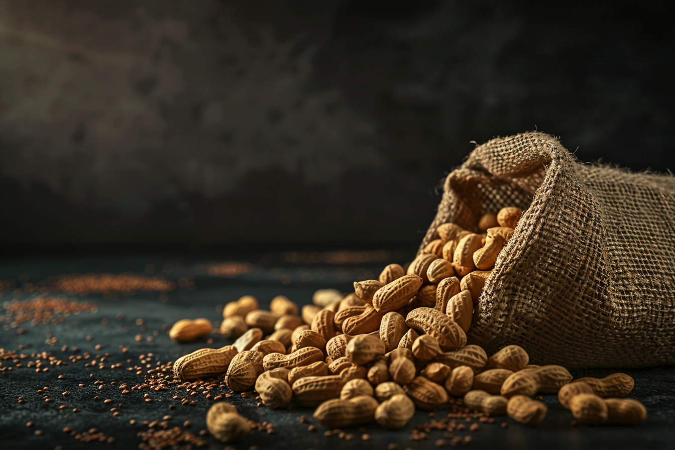 Image gratuite Cacahuètes renversées sur fond sombre 2