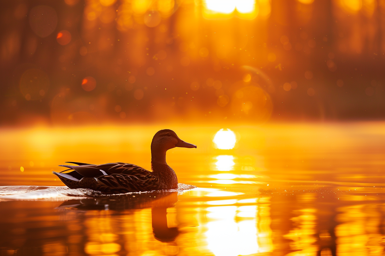 Image gratuite Canard et lever du soleil 1