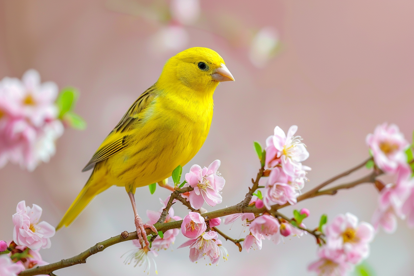 Image gratuite Canari sur une branche fleurie 1