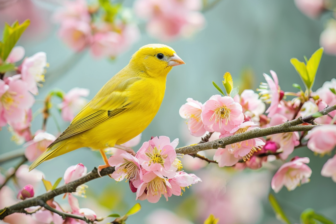 Image gratuite Canari sur une branche fleurie 2