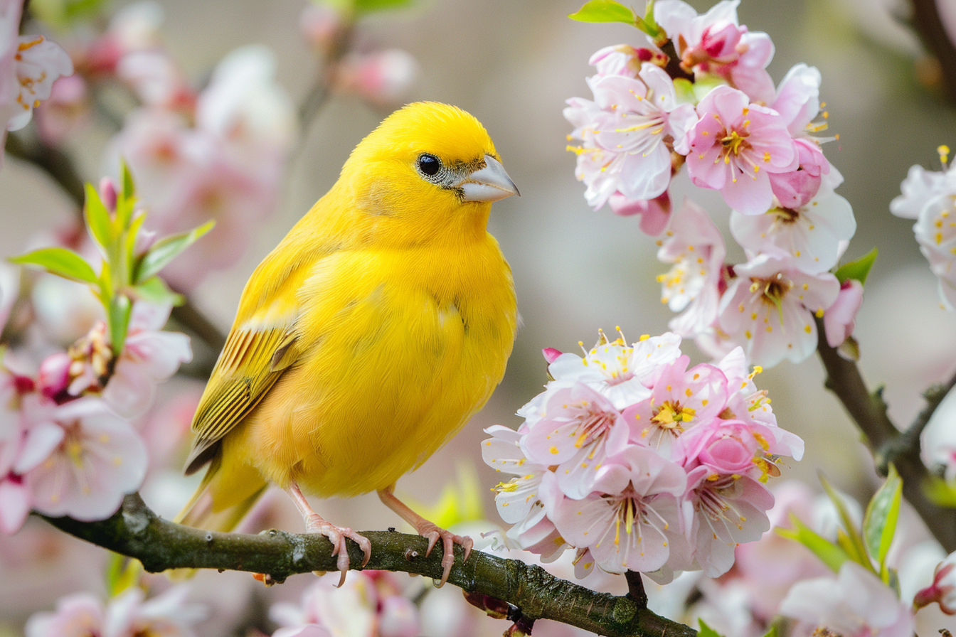 Image gratuite Canari sur une branche fleurie 3