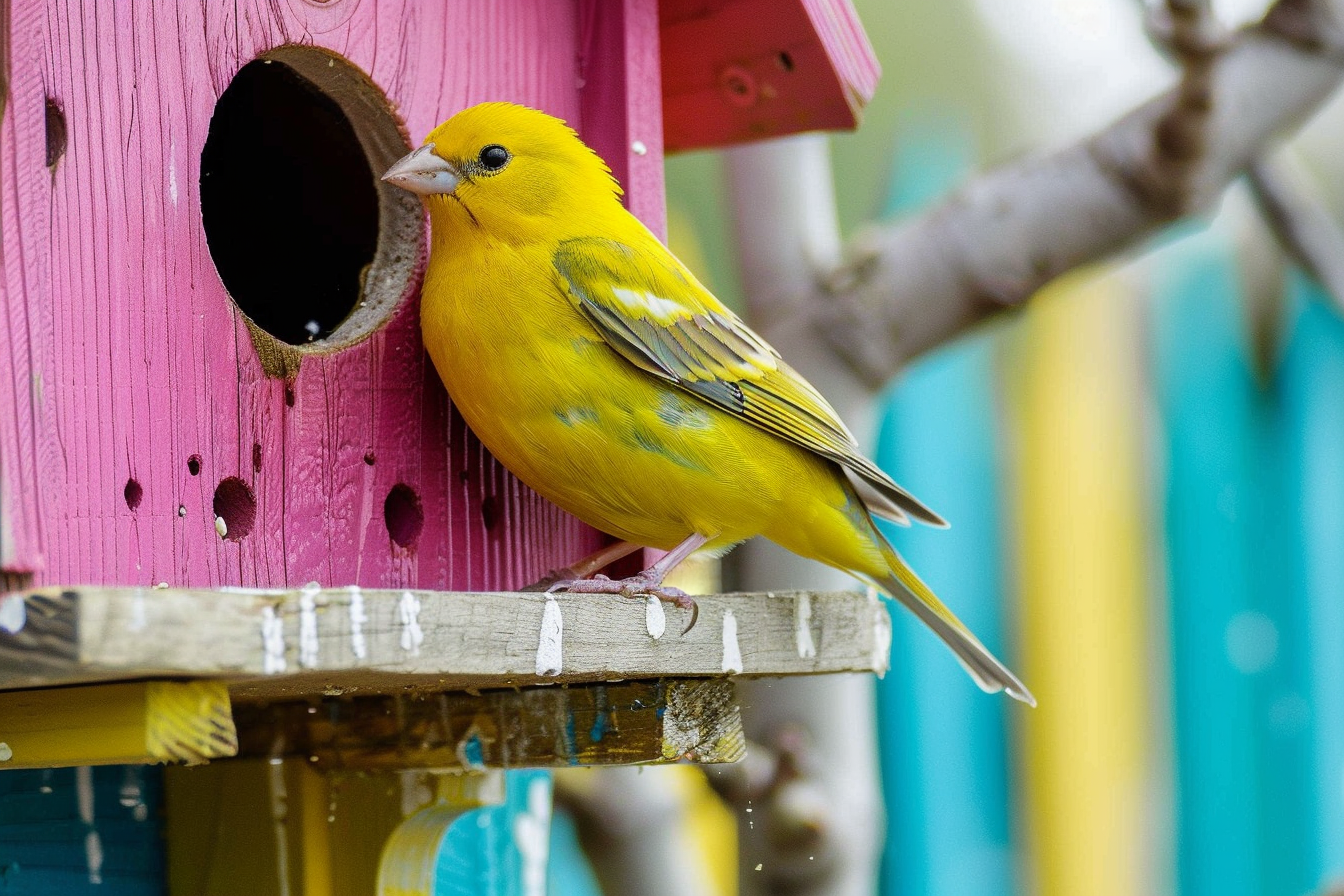Image gratuite Canari sur une mangeoire colorée 2
