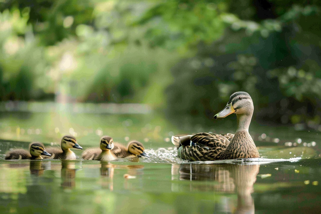 Image gratuite Cane et canetons nageant dans étang 1