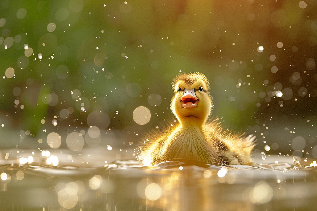 Image gratuite Caneton barbotant dans étang ensoleillé 1