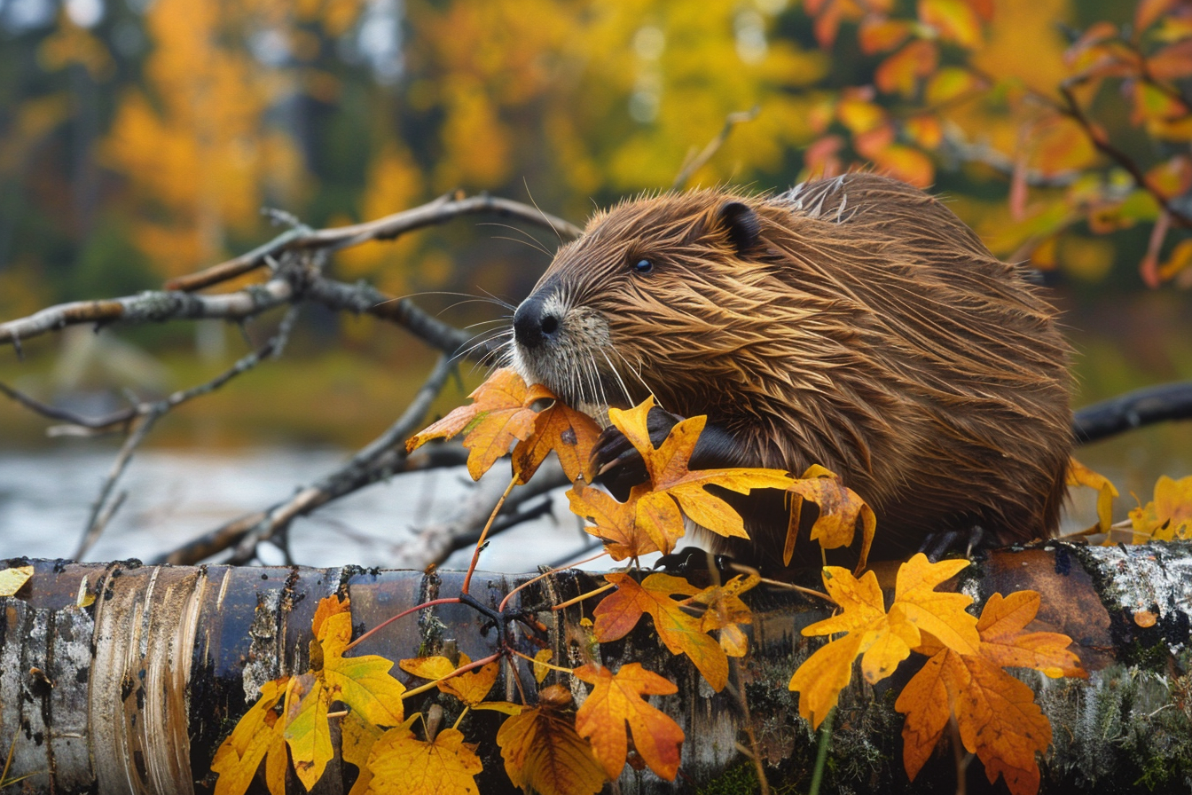 Image gratuite Castor rongeant un tronc en automne 2