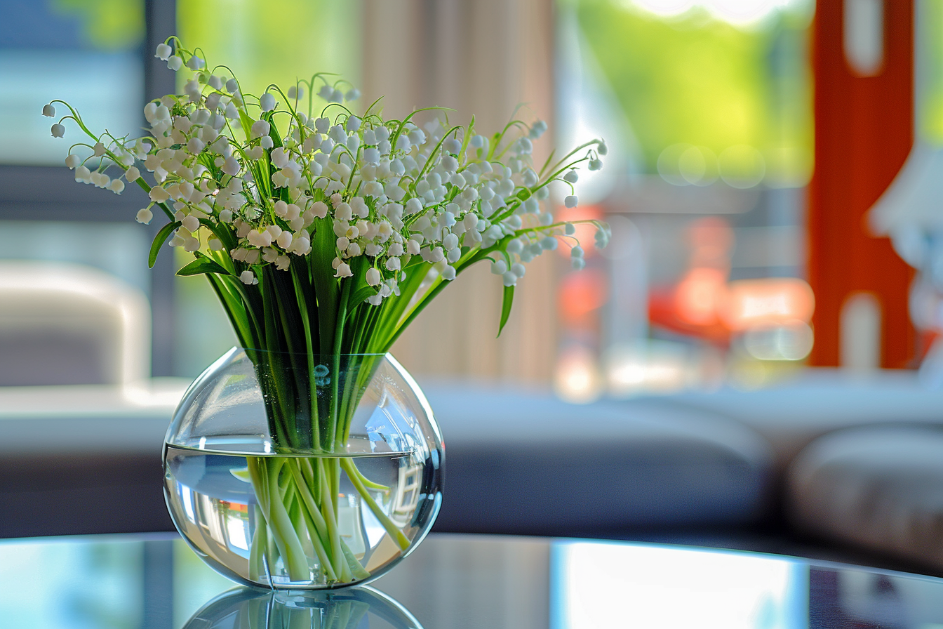 Image gratuite Célébrant fête Travail maison moderne ornée vase brins muguet 1