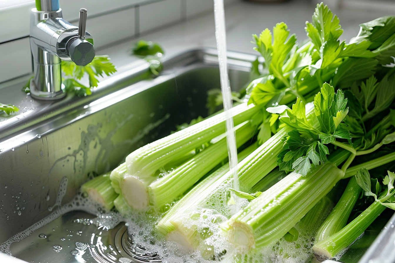Image gratuite Céleri lavé sous eau courante 1