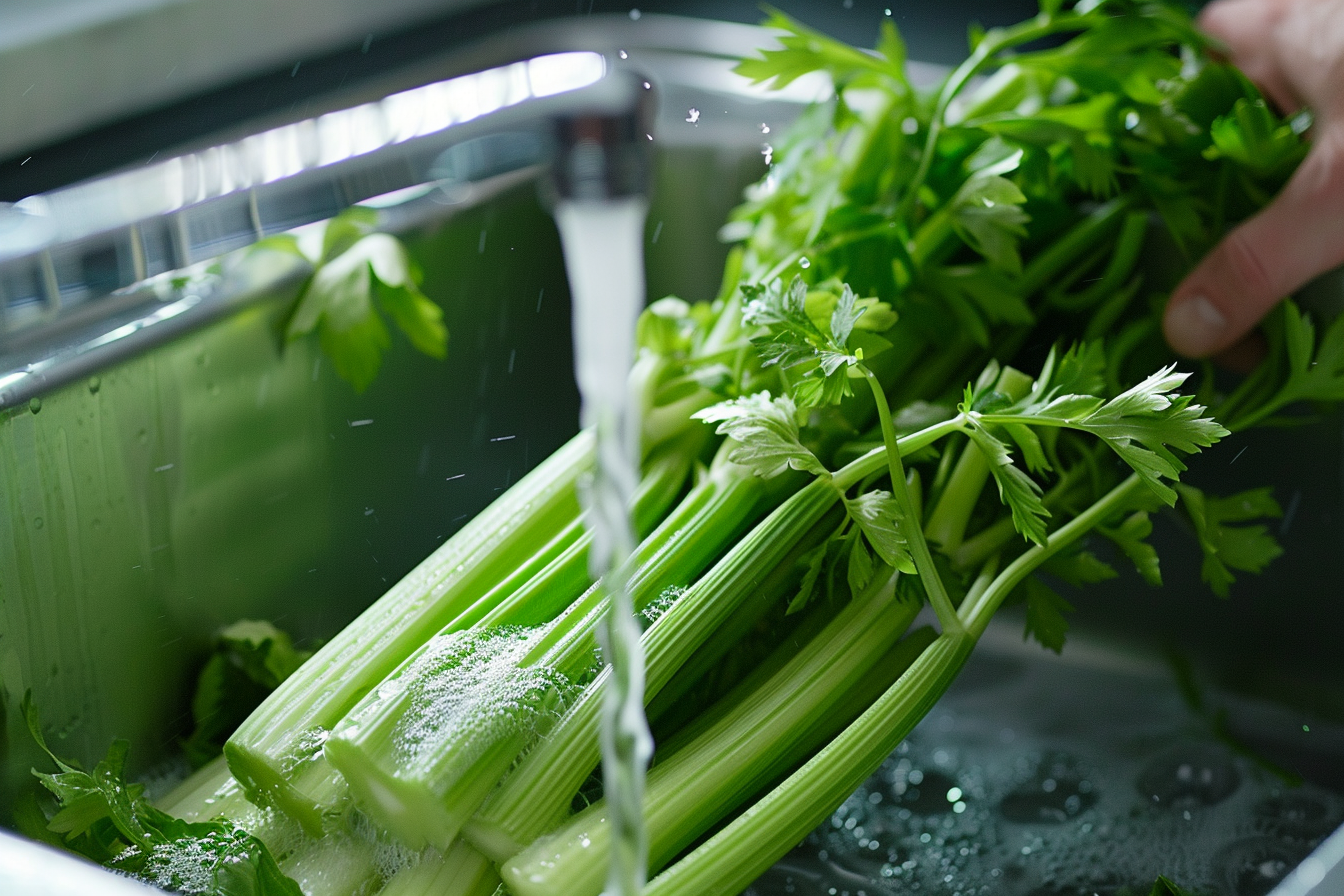 Image gratuite Céleri lavé sous eau courante 3