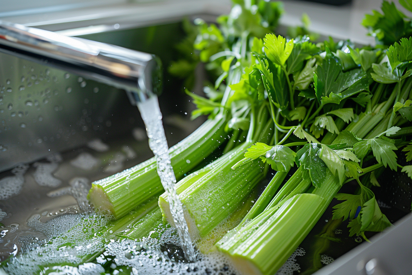 Image gratuite Céleri lavé sous eau courante 4