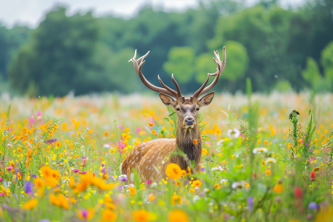 Image gratuite Cerf dans un champ de fleurs sauvages 1