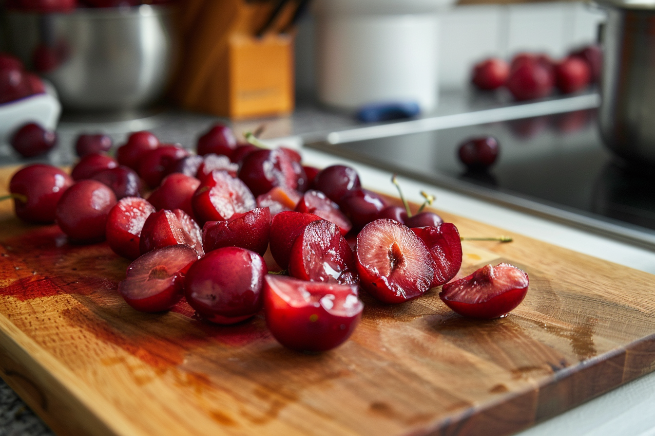 Image gratuite Cerises coupées en cuisine moderne 1