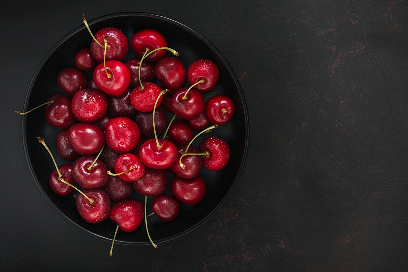 Image gratuite Cerises dans un bol sur fond noir 2