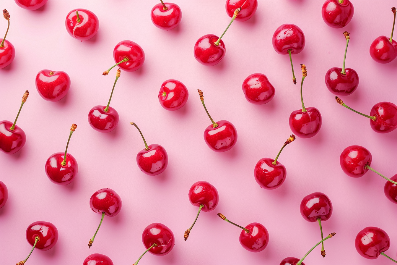 Image gratuite Cerises sur fond rose pastel 1
