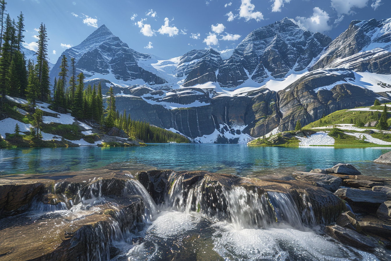 Image gratuite Chaîne de montagnes enneigées au printemps 3