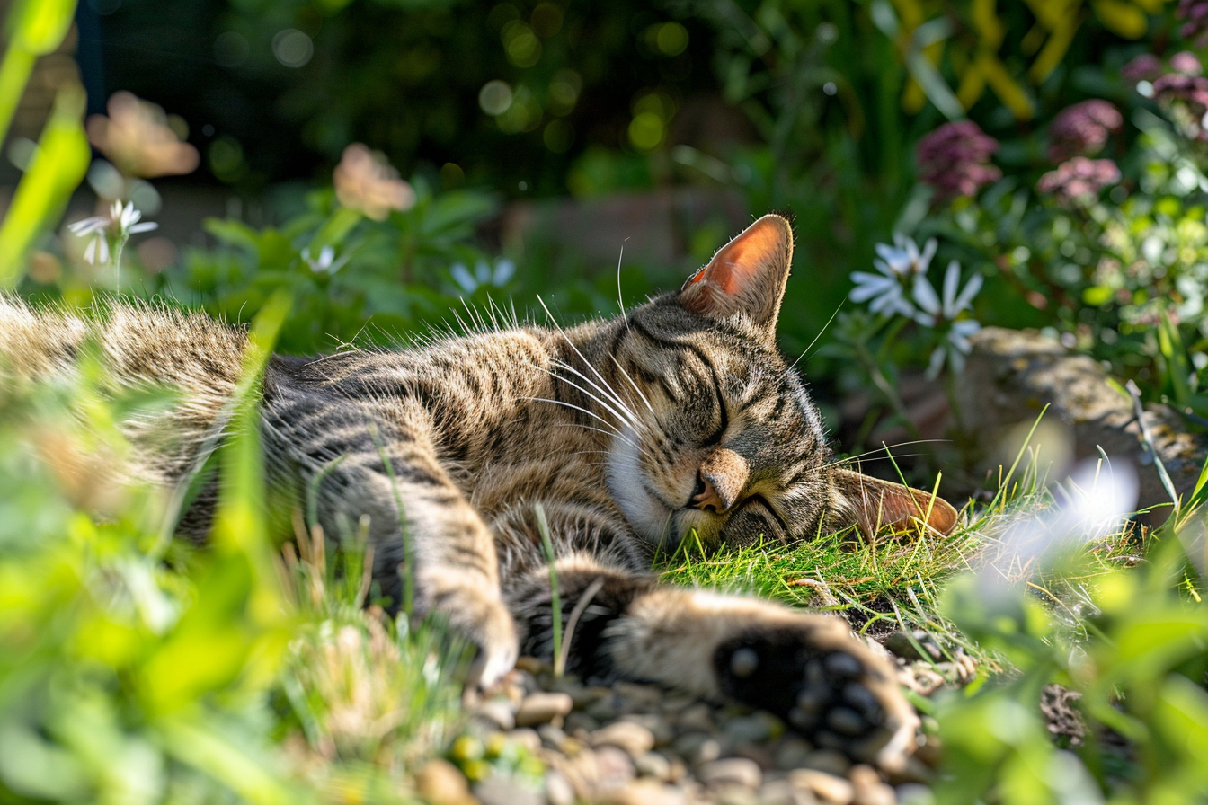 Image gratuite Chat tigré dans un jardin ensoleillé 1