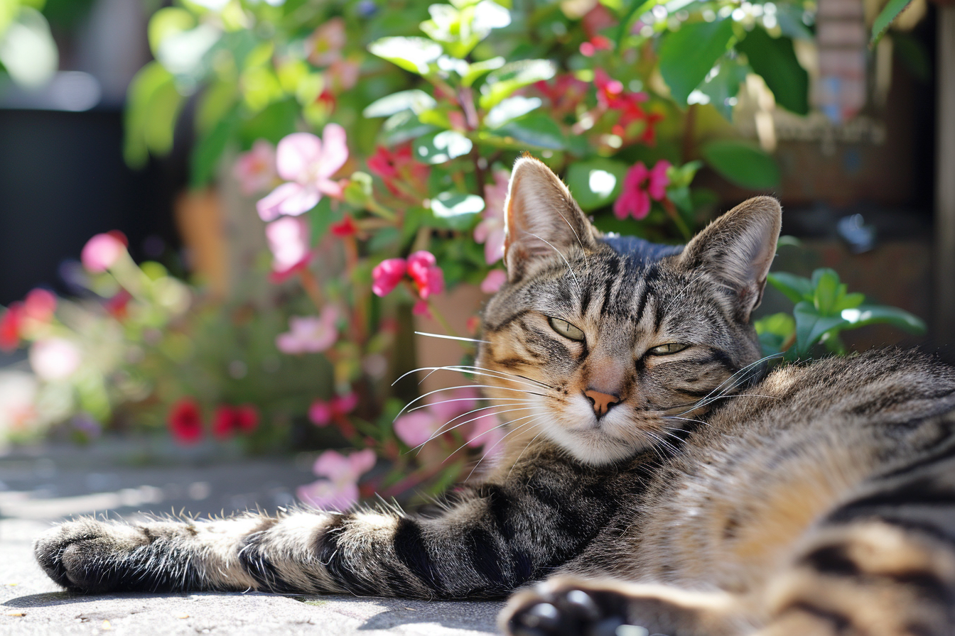 Image gratuite Chat tigré dans un jardin ensoleillé 3