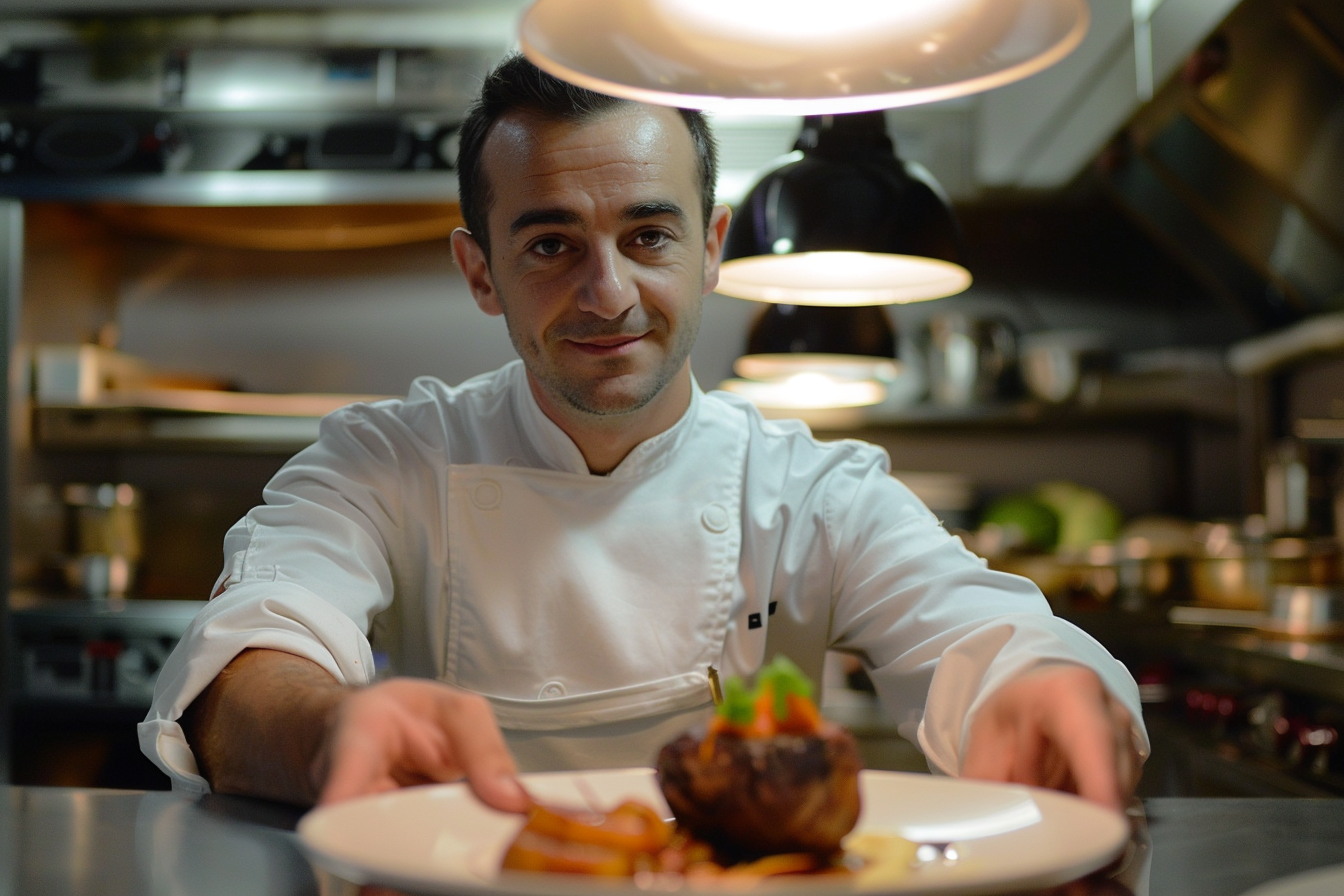 Image gratuite Chef d&rsquo;hôtel présentant plat gourmet 4