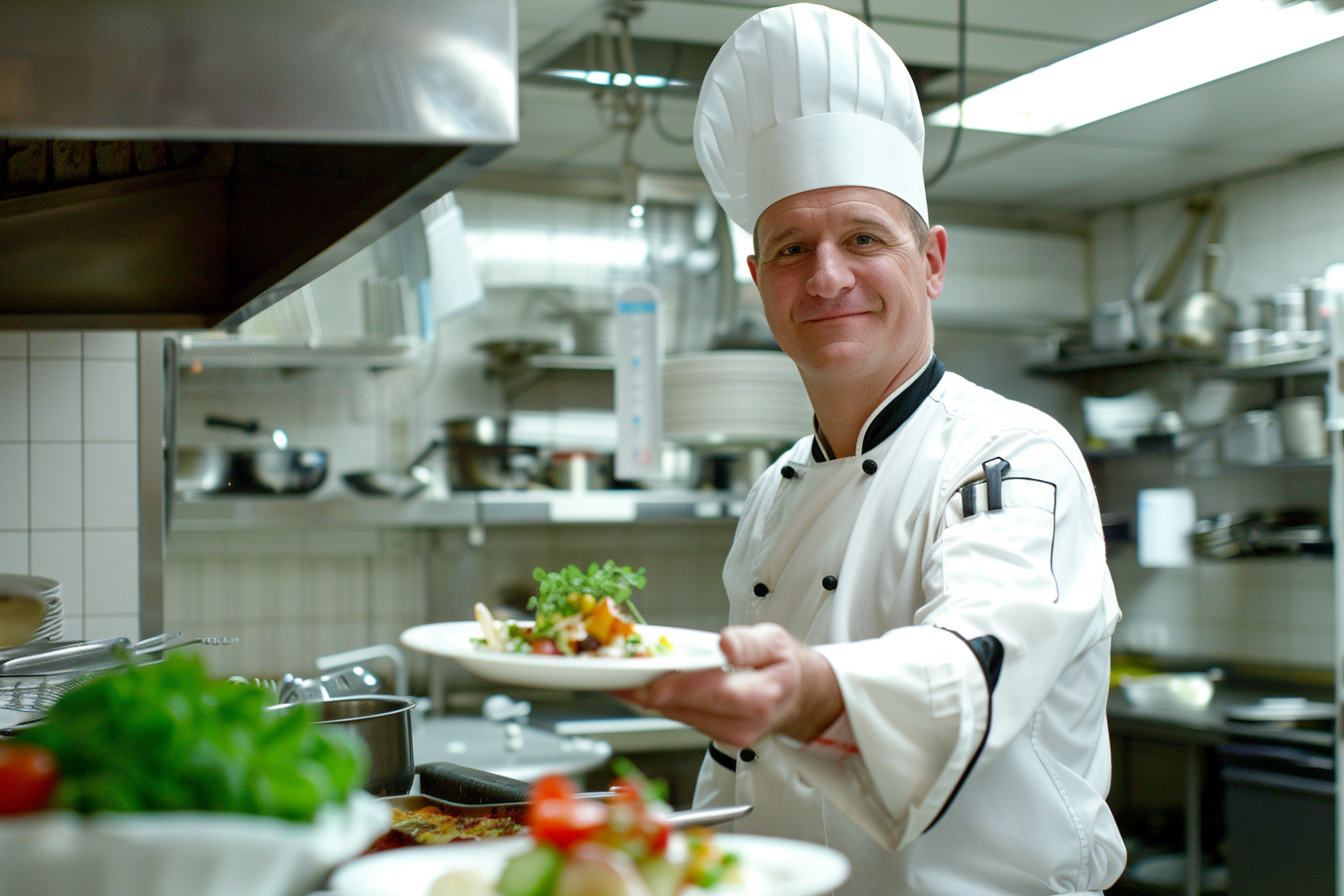 Image gratuite Chef d&rsquo;hôtel présentant plat gourmet 6