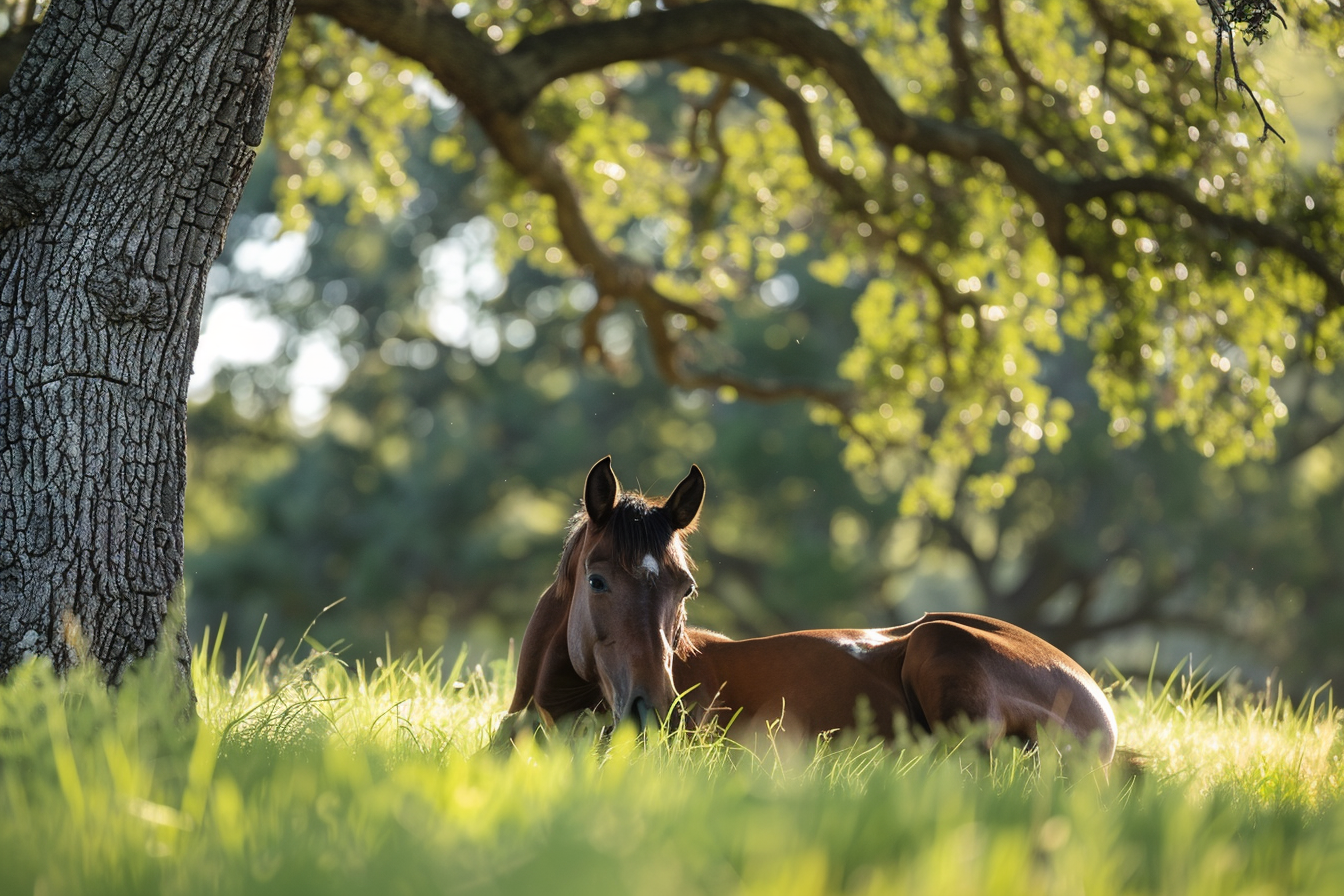 Image gratuite Cheval sous chêne imposant 2
