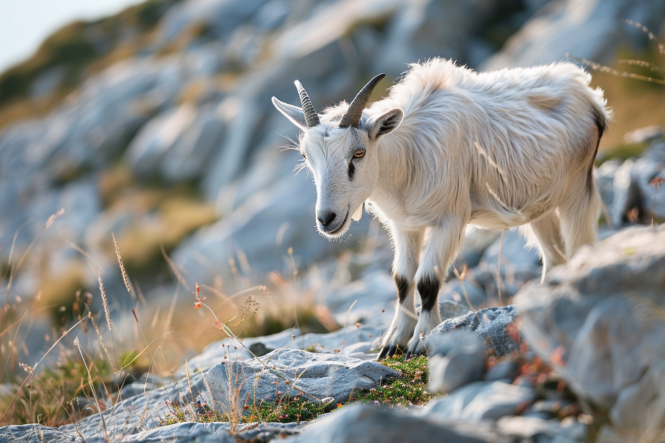 Image gratuite Chèvre broutant sur colline rocheuse 1
