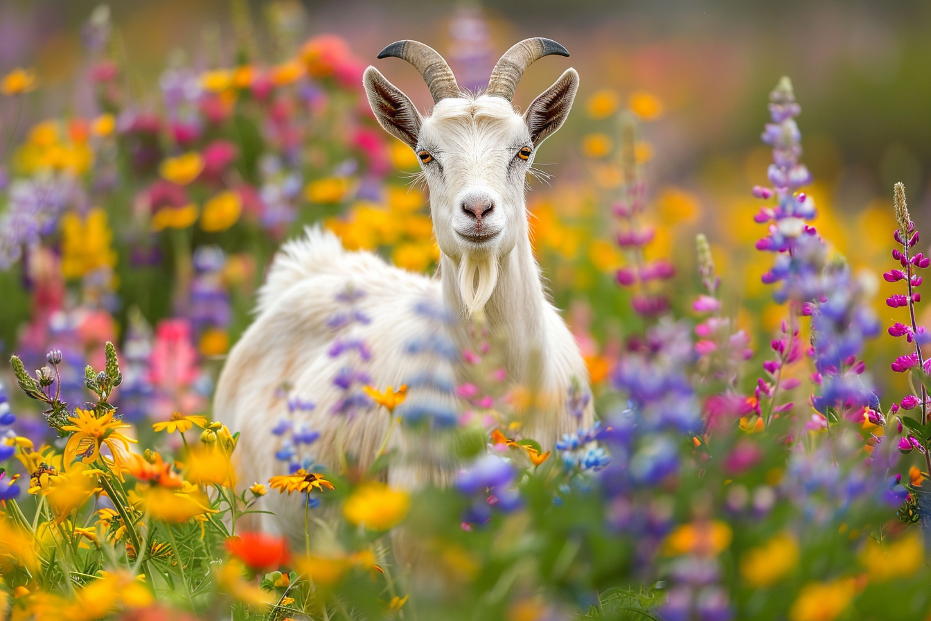 Image gratuite Chèvre dans champ de fleurs sauvages 2