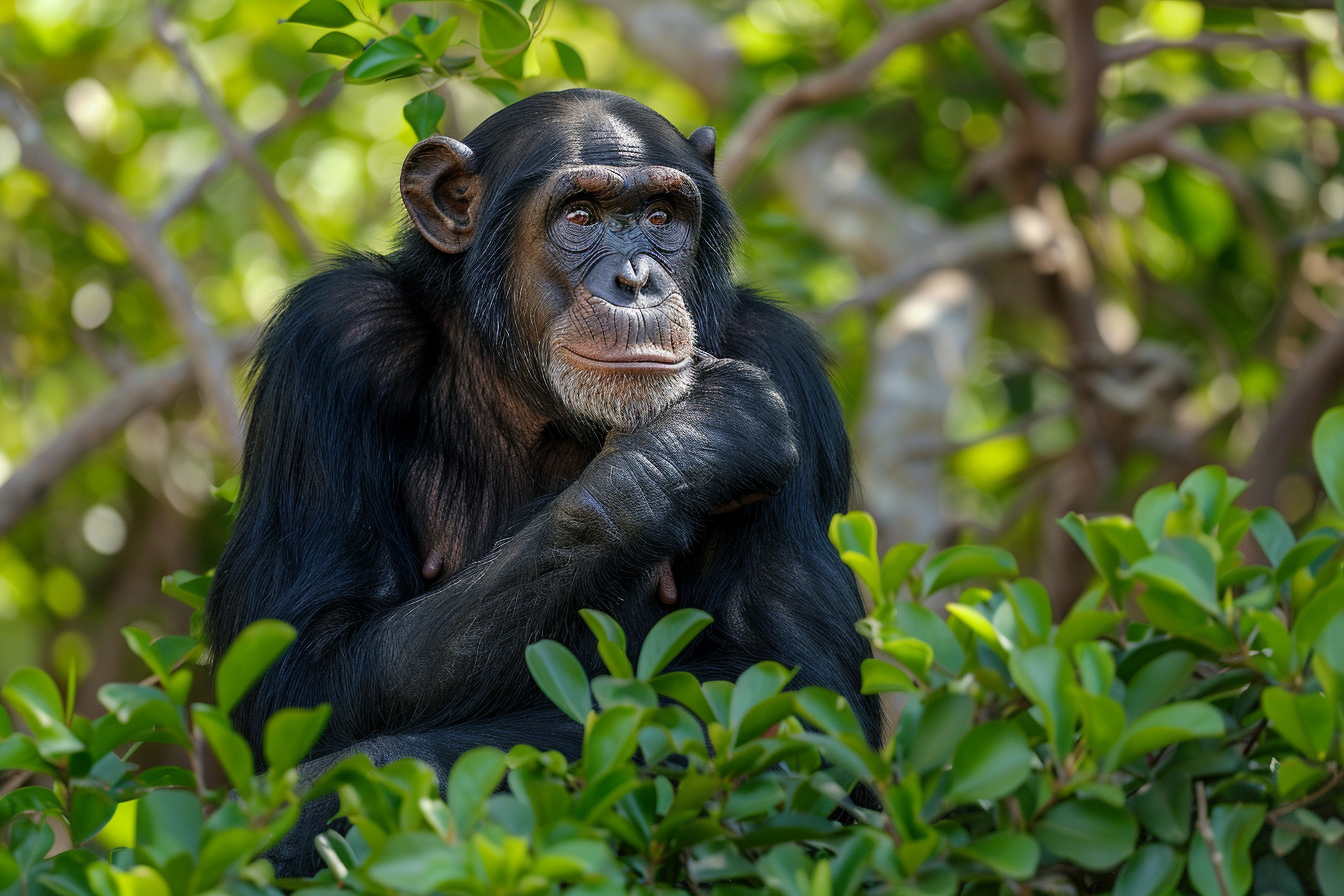 Image gratuite Chimpanzé méditatif dans la jungle 2