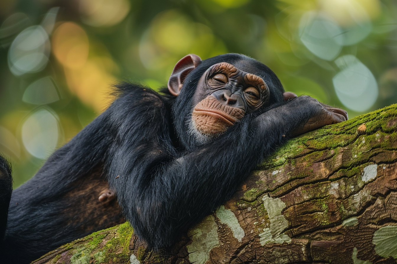 Image gratuite Chimpanzé observant la jungle depuis une branche 1
