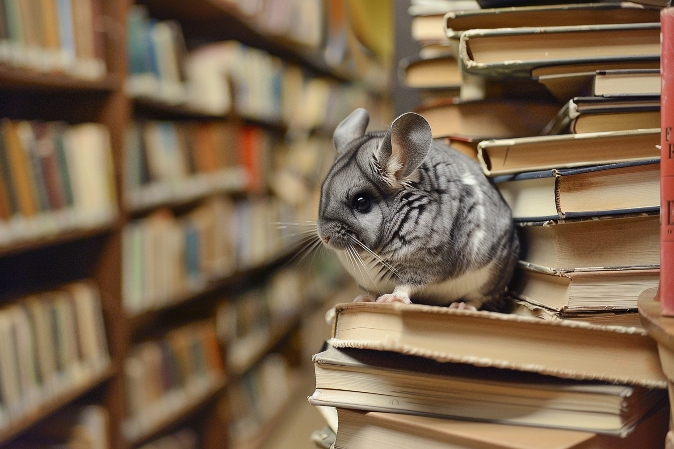 Image gratuite Chinchilla curieux sur pile de livres 1