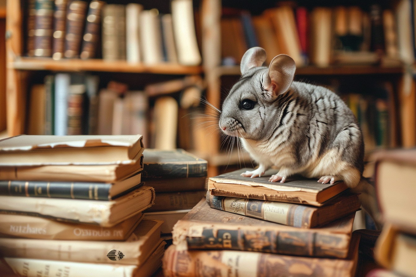 Image gratuite Chinchilla curieux sur pile de livres 2